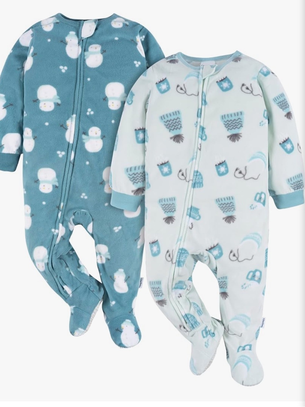 Gerber Teal and Light Gray Snowman Footed One-Pieces